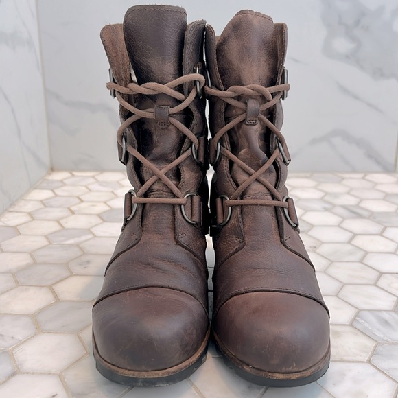 SOREL Joan of Arctic ll Wedge Tobacco Brown Leather Mid Boot Waterproof Bootie - Picture 4 of 14